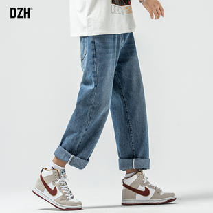 裤 大码 子2024年新款 高街裤 青少年蓝色牛仔裤 老爹裤 男直筒宽松春季