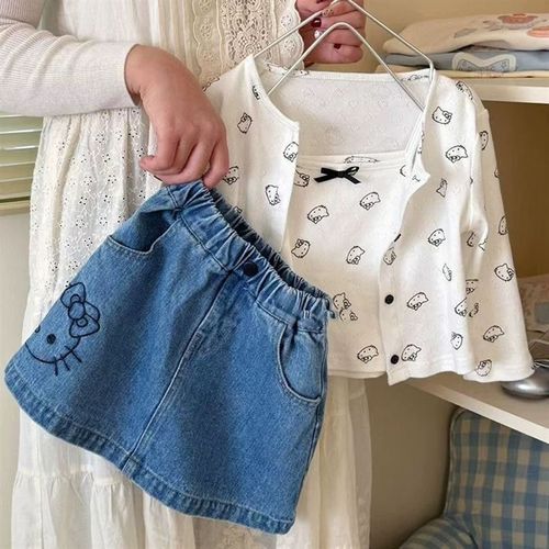 韩系童装女童夏季k新款卡通牛仔短裙女宝宝甜美可爱时髦半身裙百