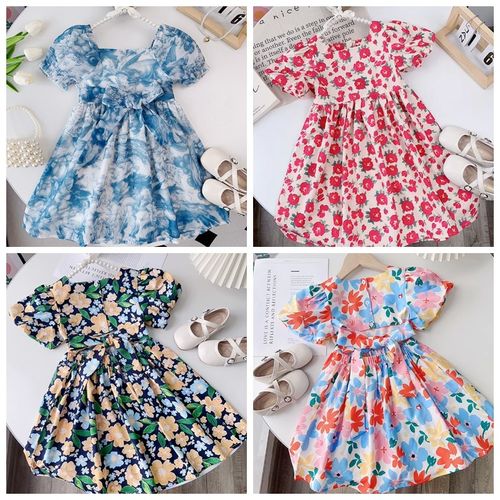 女童2024夏i季新款吊带连衣裙蕾丝拼接公主裙中小童碎花露肩连衣