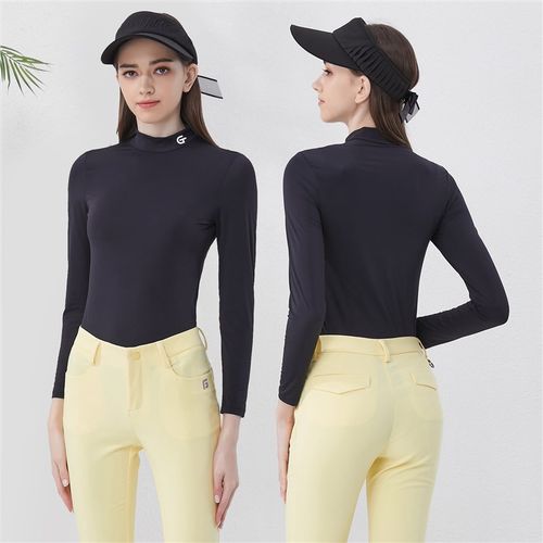 夏季高尔夫女款冰丝打底长u袖t恤户外运动防晒衣冰丝服装速干白色