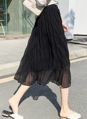 黑色下半身裙女春秋新款设计感小众a字高级感白色短裙Y小个子长裙