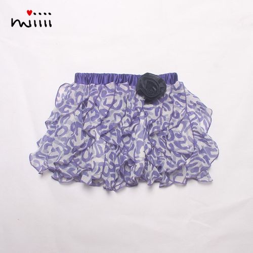 女童半身裙夏季雪纺o柳叶摆可爱公主印花蓝色小孩儿童女下半截裙
