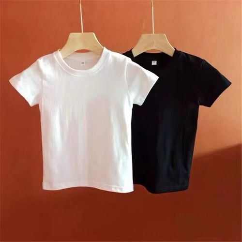 亲子款 a儿童纯棉白T恤 成人男童女童纯色短袖上衣 短袖打底夏季