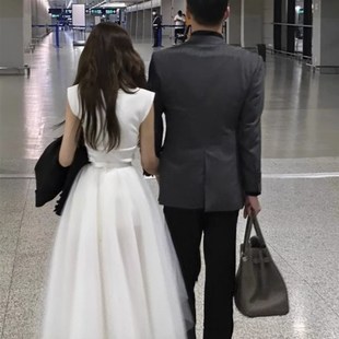 2023新款 小个子梨型身材aw字公主长裙白色蓬蓬网纱半身裙子女夏季