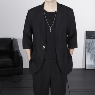 宽松男Q士短袖 轻熟垂感七分袖 薄款 外套男夏季 冰丝西服套 休闲西装