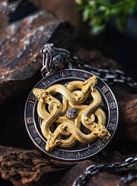 食肉者做旧四螭虎吊坠泰银吊坠项