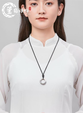 祥云乾坤圈S999纯银吊坠男士项链