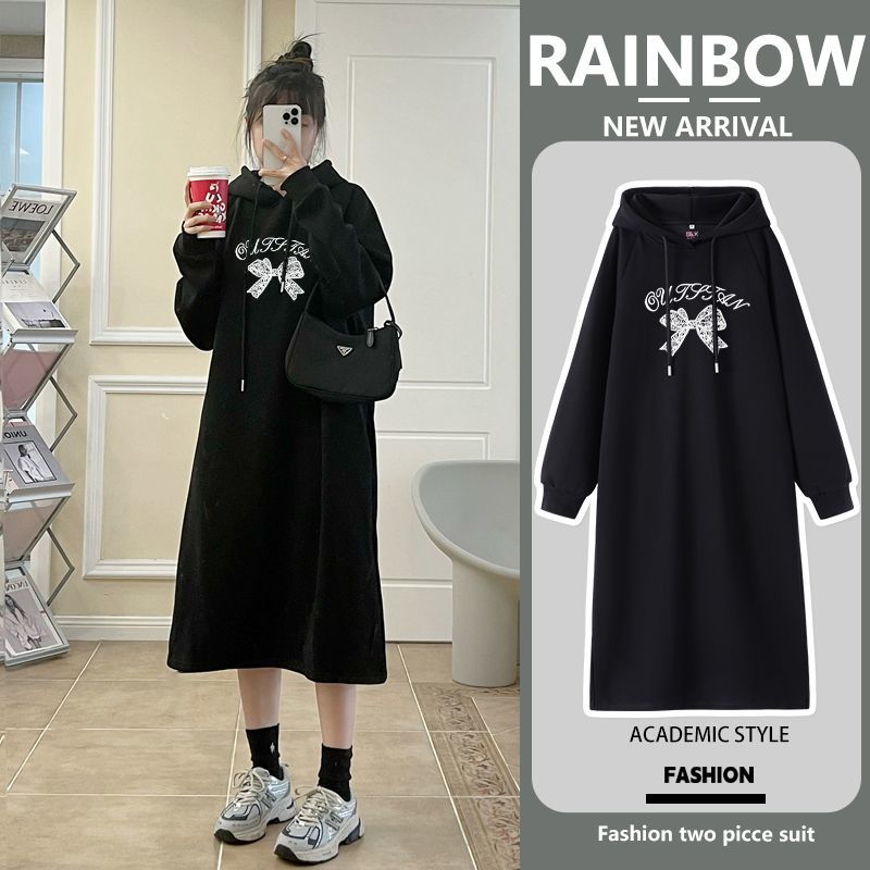 慵懒风长款连帽卫衣裙女装秋冬