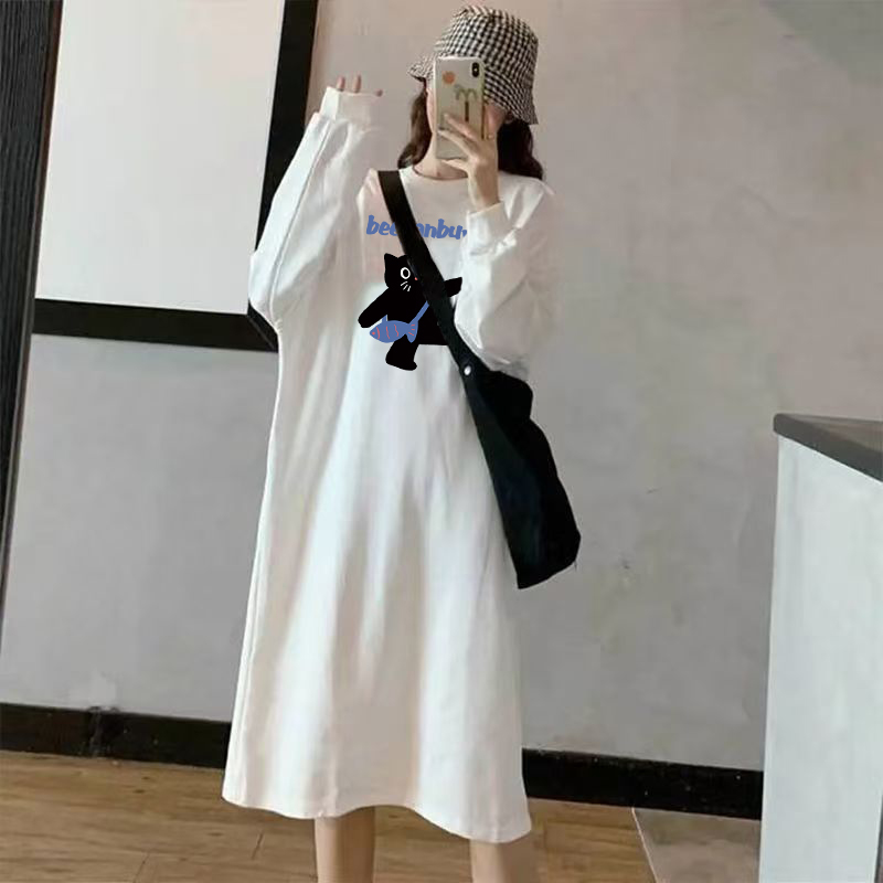 长袖t恤裙子春秋韩版长款连衣裙