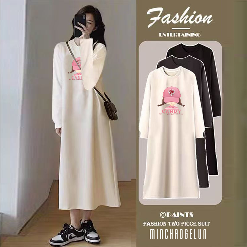 纯棉女孩印花圆领卫衣裙