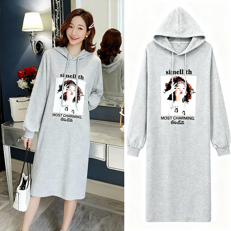 潮牌时尚长款过膝卫衣裙女装秋冬