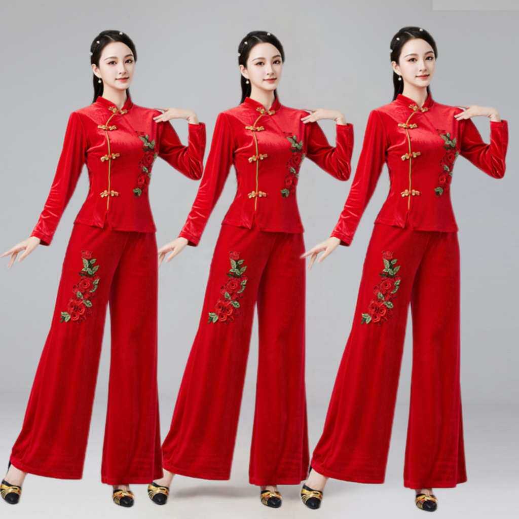 马年广场舞服装新款套装2026秋冬舞蹈服中老年金丝绒时尚演出2026
