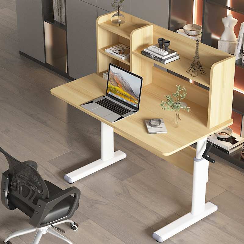 站立电脑桌可升降式工作台家用台式电脑桌简易工作台带书架学习桌