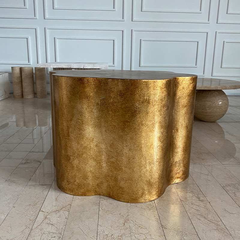 意式轻奢铁艺手工做旧边几 金色异形客厅角几 设计师款茶几样板房