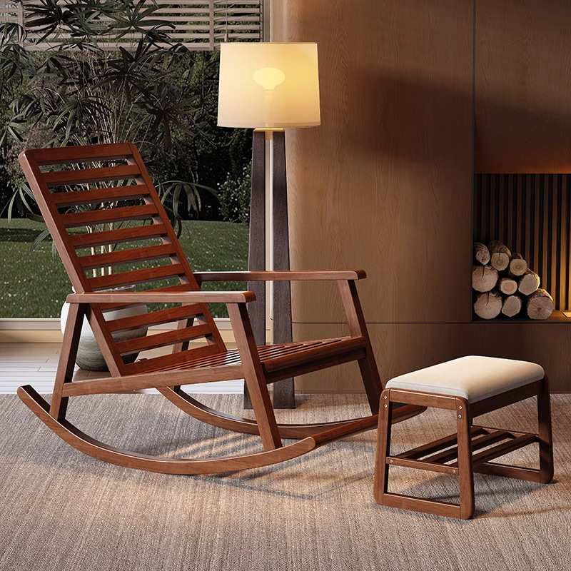 北欧实木摇摇椅单人沙发椅家用客厅阳台休闲椅懒人午睡椅大人躺椅