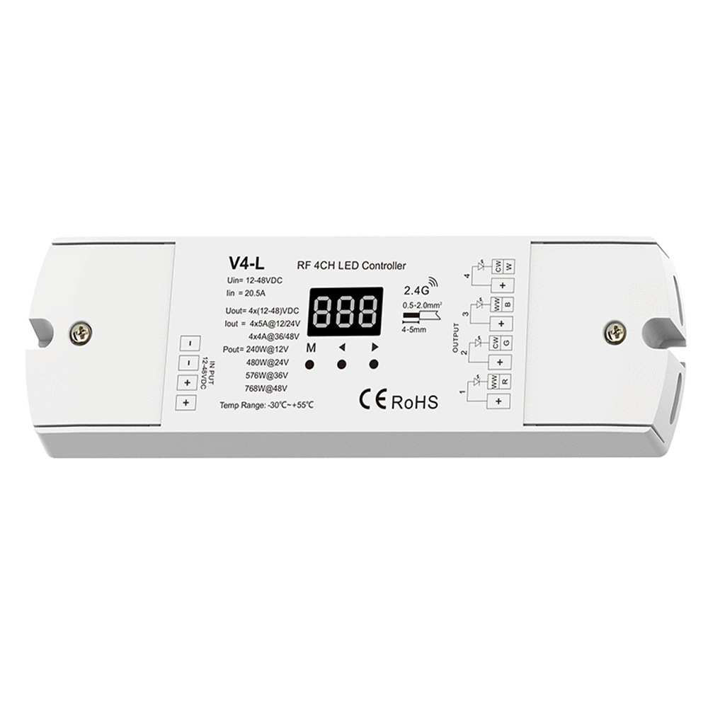V4-S 12-24V10动态信号自动转发同步RGB/RGBW 2.4G拨码LED控制器