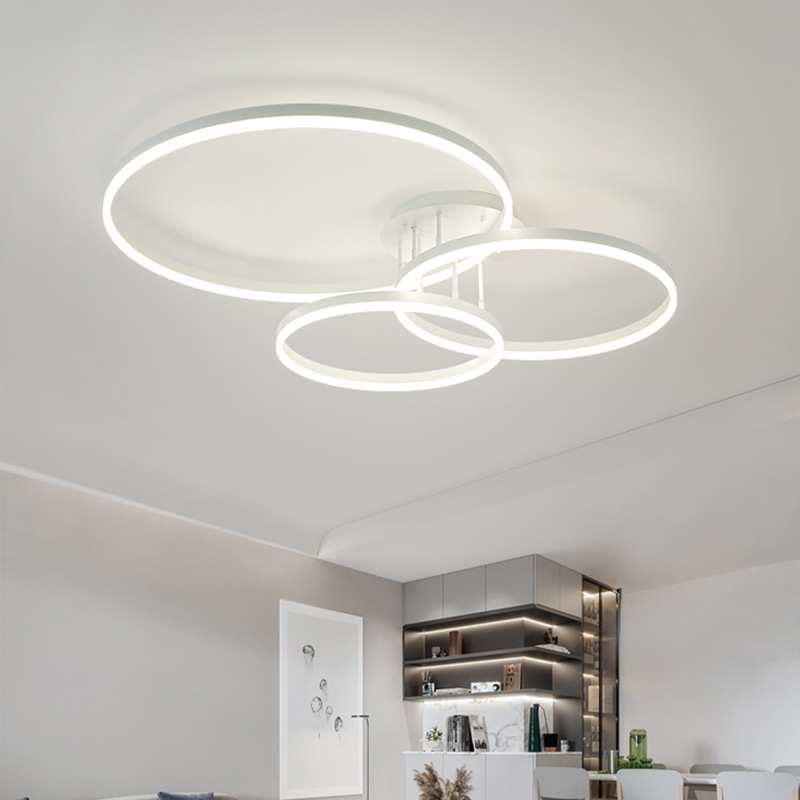 客厅灯吸顶灯极简白色三环简约大气北欧个性圆形现代卧室智能灯具