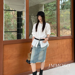 ZY GODDESS-的ins博主风韩版通勤简约高腰直筒破洞设计中裙牛仔裙