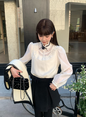 FEIMAO（YIMAO）-细砂糖白重工甜美细节感满满缎面衬衣女设计感小