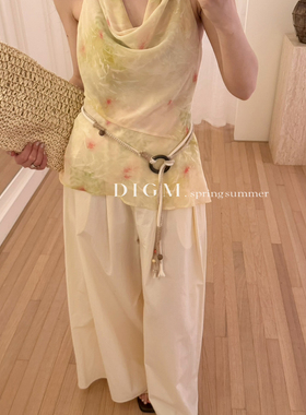DIGM-夏上新法式复古港风晕染印花荡领无袖宽松显瘦小衫DB17617