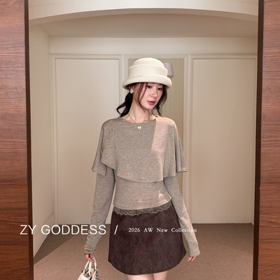 ZY GODDESS-风拼接披肩斗篷设计感显瘦长袖T小衫)87119