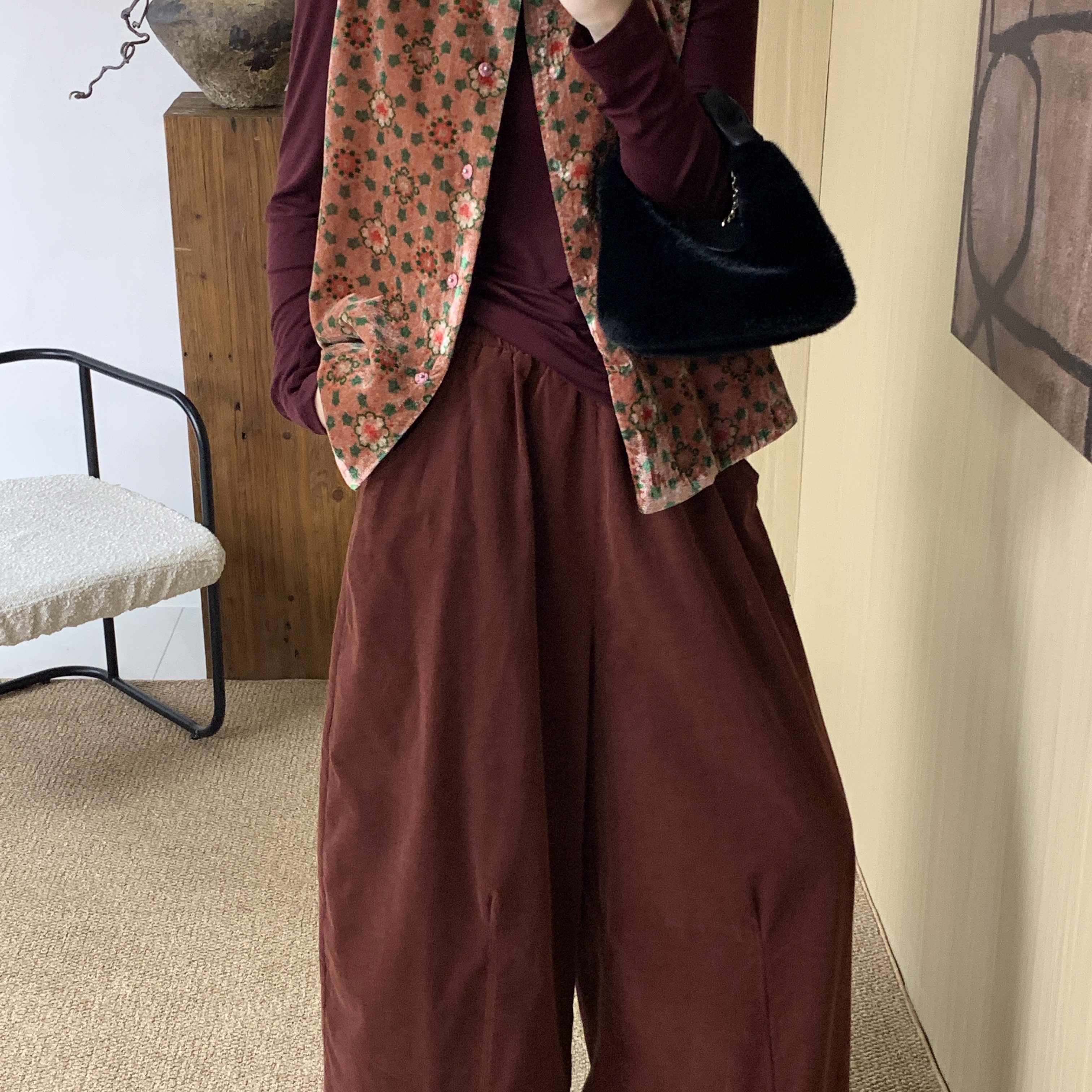 良之可国风新中式新款女裤中高端百搭阔腿裤宽松微胖大码休闲裤
