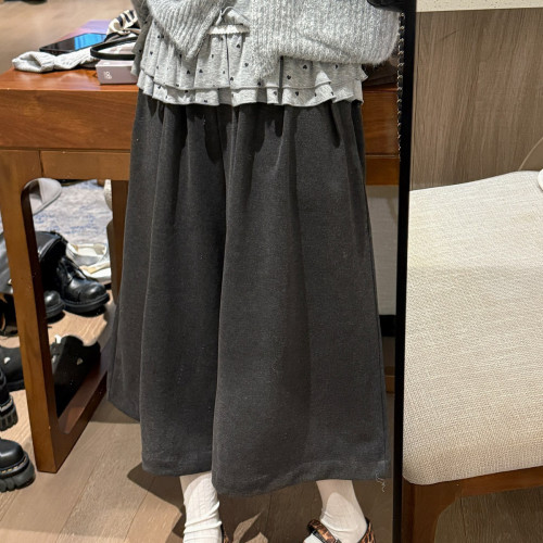 XTZ STYLE-七分裤慵懒风深灰加厚宽松毛呢七分阔腿裤休闲裤09636