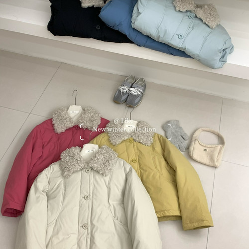 喜番-2025冬日多巴胺卷毛翻领简约短款保暖羽绒服外套180G