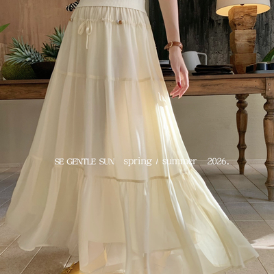 SE GENTLE SUN-标海岛热恋度假系列自带仙气蛋糕大摆半身裙85378