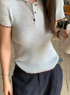 KITTIN-夏上新POLO撞色领修身花边短袖T恤K156#