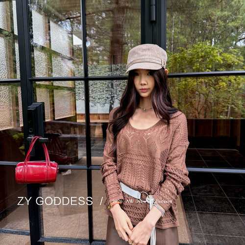 ZY GODDESS-秋上新韩版气质休闲宽松慵懒镂空针织衫(配腰带)Y853