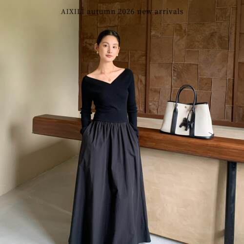AIXILI爱西里-拼接设计连衣裙气质长裙连衣裙）A2368