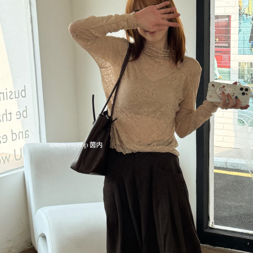 INNER 茵内-搭镂空蕾丝透视感网纱高弹打底衫(80140斤可穿)G8803