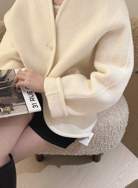 SANTA GROVE-制面料简约百搭双面羊毛大衣羊毛外套（含75羊毛）