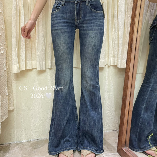 GS.GOOD START-式复古时髦水洗做旧低腰牛仔裤(棉料)D3269