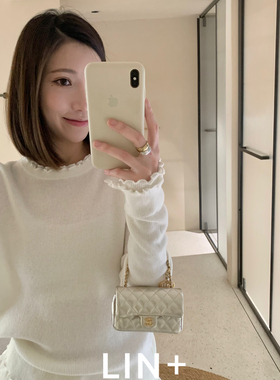LIN+  -入火热打底双层木耳边坑条显瘦百搭好穿打底衫（含100羊毛