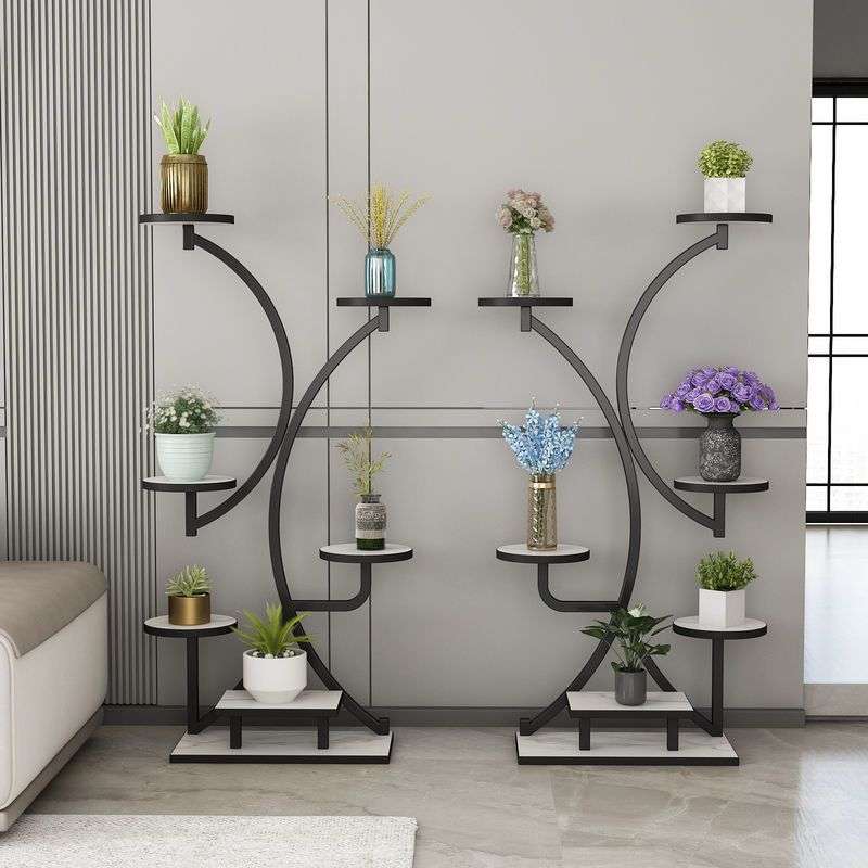 现代轻奢阳台花架精致客厅落地铁艺置物架简约风格花盆架网红花架