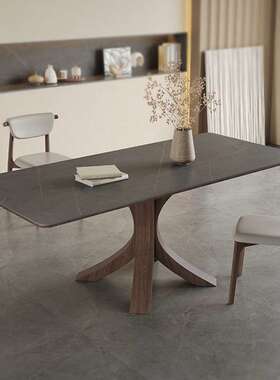 北欧实木长餐桌家用胡桃木色依诺岩板白蜡木餐桌椅组合全实木