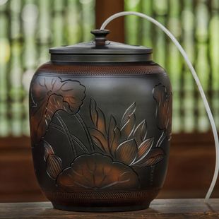 水缸家用储水用建水紫陶存水罐陶瓷抽水款功夫茶道茶水缸大号