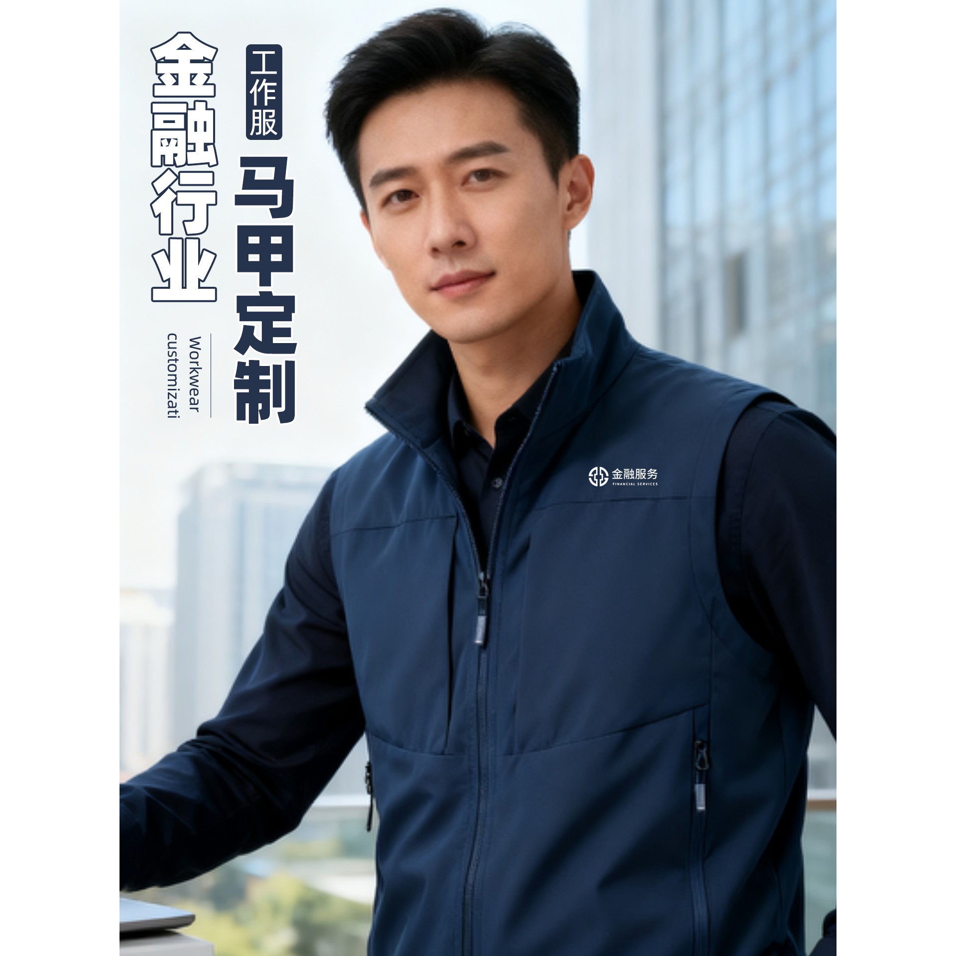 金融行业工作服马甲定制印logo图片