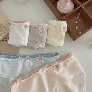 女生5A透气甜美蕾丝花边中腰少女三角裤 5条A类婴儿棉内裤