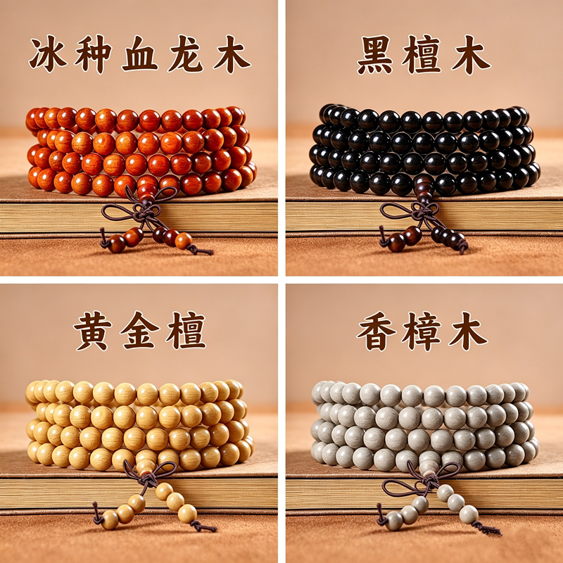 绿檀崖柏手串佛珠108颗黑檀女木质文玩手链男天然木质多层手链