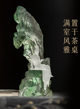 京铜琉璃水月自在观音坐台观世音佛像神像禅意人物摆件茶台工艺品