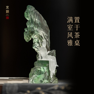京铜琉璃水月自在观音坐台观世音佛像神像禅意人物摆件茶台工艺品