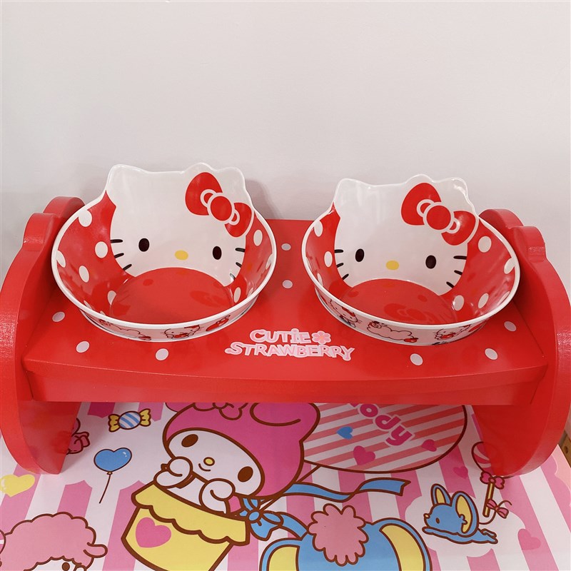 可爱西瓜狗食盆草莓橙子宠物高脚餐桌狗狗陶瓷碗实木碗架宠物用品