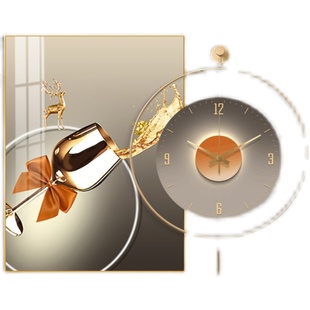 家庭餐厅装饰画轻奢高级感带钟壁画现代简约3d立体时钟饭厅挂画