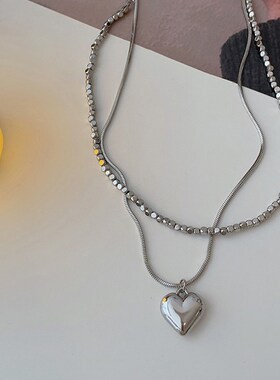 韩国银色可拆卸爱心项链女小众设计感颈链2024年新款爆款锁骨链