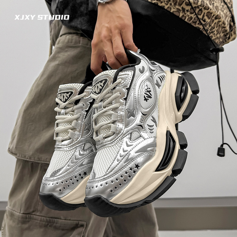 XJXY男鞋2026春季新款透气运动鞋潮流百搭休闲鞋老爹鞋内增高男款