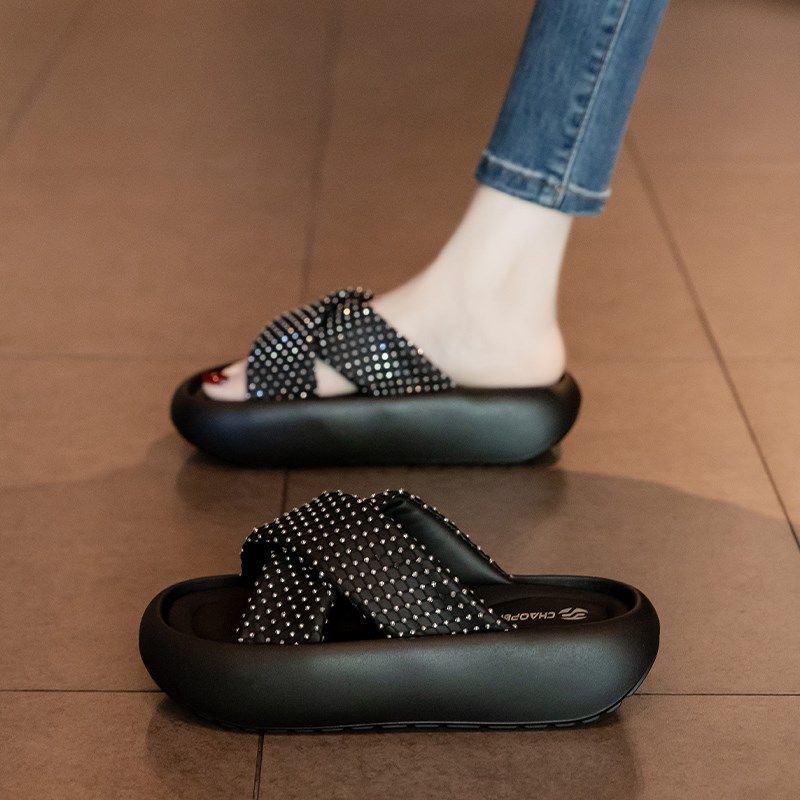 松糕厚底交叉带凉拖鞋女夏季外穿2025新款高级感法式Y水钻编织凉,女鞋,一字拖,淘宝优惠券,粉丝福利购,淘宝优惠卷