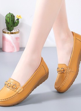 一脚蹬妈妈豆豆鞋女式春秋款2w021年新款四季洋气牛筋底厚底休闲